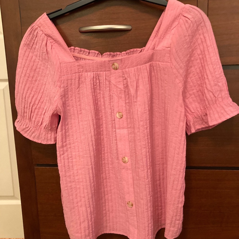 MINE Tucker Seersucker Top - S - Pink New